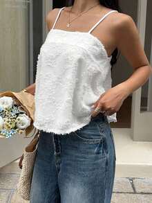 Top de tirantes de encaje de unicolor versátil y casual para mujer - Blanco - Ver 3