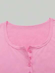 3 piezas Camisetas de manga corta casuales y versátiles de unicolor con pliegues para mujer - Multicolor 9 - Ver 3