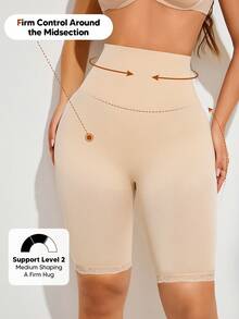 Shorts sin costuras de cintura alta y efecto adelgazante para mujer, de verano - Albaricoque - Ver 3