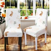 1pc/2pcs/4pcs/6pcs/30pcs Stretch Dining Chair Cover, Universal Size, Cottagecore Bunny Style, Rabbit & Carrot Print, High Elastic Polyester Fabric, Full Coverage, Stain Resistant, Washable & Removable Slipcover - Multicolor - View 7