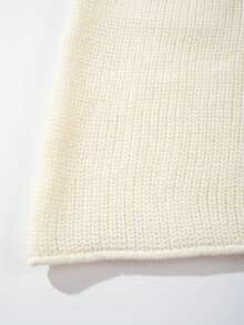 26 New Lightweight Solid Color Casual Cowl Neck Pullover Sweater With Rolled Collar, Short Length Long Sleeve Knit Top For Autumn And Winter - Apricot - View 9