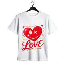 Tops para mujer juvenil de una pieza con estampado de corazones, estilo urbano, para mujer, con estampado de rostro, ropa casual de primavera/verano para exteriores. - Blanco - Ver 2