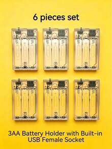 Hộp nguồn đa năng 1 chiếc với cổng USB cái. Sử dụng 3 pin AA (không bao gồm), cung cấp nguồn điện ổn định 4.5V cho các thiết bị điện tử tự chế, đèn LED và các thiết bị nhỏ. Lý tưởng cho phòng ngủ, ký túc xá, chiếu sáng bàn làm việc, cắm trại và trang trí hàng ngày. Nhỏ gọn và dễ mang theo, tuyệt vời cho các dự án DIY thủ công và các thiết bị điện tử nhỏ. - Bộ 6 USB - Xem 8