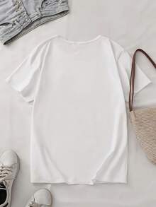 1 Piece Of Women's Casual Short-Sleeved Crew Neck T-Shirt, From The Fashionable Sports Series, With Palm Tree And Sunset Beach Print, 100% Cotton. Women's Warm Clothing - 白色 - 查看 2