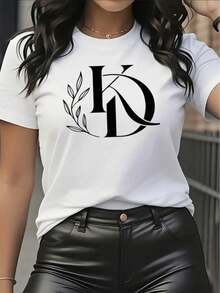 Women's Casual Short Sleeve T-Shirt - Modern Print, Comfortable And Breathable, Minimalist Design, High-Quality Materials, Loose Fit, Machine Washable, 180G, Suitable For All Seasons, Comfortable Top, Casual Sporty Style - 白色 - 查看 6