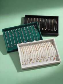 1pc Necklace Storage Box, Necklace Display Tray, Velvet Jewelry Tray Rings Holder, Suitable For Necklaces, Pendants And Other Display Trays, Essential Storage Box For Girls - 20-hook Necklace Tray - View 2
