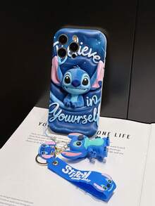 Funda de teléfono de Disney Lilo y Stitch con colgante de Stitch y cordón de Stitch - Funda protectora de Stitch linda con cita "Cree en ti mismo" y diseño de fondo estrellado, equipada con un elegante cordón decorativo de Stitch y una pulsera de cuentas para un transporte fácil, compatible con iPhone 17, 16, 15, 14, 13, 12, 11 Pro Series, ideal para regalos de cumpleaños, fiestas, aniversarios, graduaciones u ocasiones especiales para sorprender a familiares, amigos, compañeros de clase y seres queridos. - Blanco - Ver 5