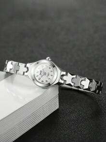 1件女士时尚简约数字表盘优雅石英手链手表，礼品装（不含表盒） - 銀色 - 查看 5