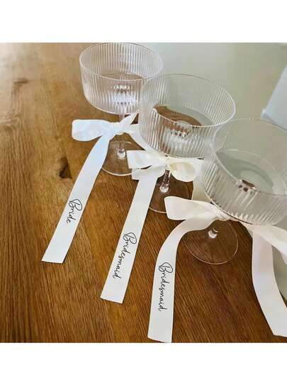 3pcs Elegant Wedding Glass Decor Ribbons, Soft Polyester Fiber, Suitable For Chair Back & Tabletop Decoration