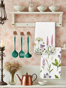 2pcs/Set Watercolor Floral Pattern Kitchen Towels, Country Style Tableware Hand Towels, Suitable For Kitchen Drying, Tea Towels, Home Indoor Tableware Drying - White - View 9