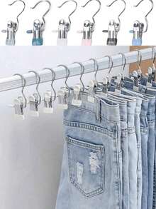 5pcs High Quality Stainless Steel Clothes Clips, Adjustable Metal Pants Rack With Clips, Hanging Laundry Clips With Hooks, For Garments, Pants, Skirts, Decor, Spring, Minimalist, Portable Hanging Clothes Clips For Summer Tops - View 2