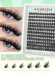 FQBFQB 192 Clusters Fake Eyelashes, Reusable, D Curl, Cat Eye Style False Eyelashes, 9-18mm Length, Suitable For Beginners, Eyelash Clusters, Individual Eyelashes, Lashes, Fake Lashes - D - View 1