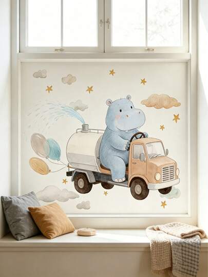 1 miếng dán tường hình hà mã và gấu koala hoạt hình, trang trí phòng trẻ em, trang trí tường phòng trẻ sơ sinh, miếng dán tự dính có thể tháo rời, phông nền trang trí tiệc, quà tân gia.