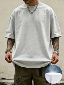 Oversized Boxy Cut Short Sleeve Jersey T Shirt Casual Crop Fit Streetwear Modern Minimalist All Season Essential Top-Comfortable Retro Cotton T-Shirt- - 灰色1 - 查看 8