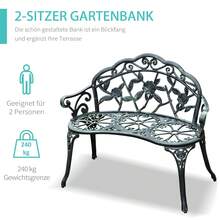 Garden Bench, Park Bench, Seating Bench, Garden Furniture, 2-Seater, Metal, 100 X 54 X 78 Cm - Antique Green - View 3