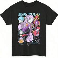 Sousou No Frieren Beyond Journeys End T-Shirt Anime Merch Casual Short Sleeved T Shirt Unisex TeeSummer-Wear - 黑色 - 查看 7