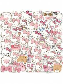 SANRIO 100张三丽鸥卡通Hello Kitty家族系列贴纸，包括Kuromi Kitty猫咪贴纸，不重复，DIY玩具贴纸/适用于各种手账，精美独特 - 彩色 - 查看 3
