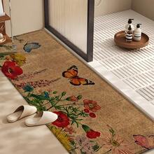 1pc Butterfly Pattern Printed Linen Kitchen Rug, Bathroom Mat, Doormat, 3D Printed Rectangular Carpet For Living Room, Bedroom, Hallway, Bathroom, Laundry Room - Polyester Rug For Indoor And Outdoor Home Decor - Multicolor - View 3