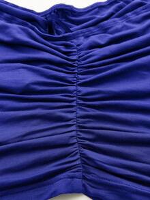 Parte superior de punto fruncida de unicolor + Gargantilla, Primavera/Verano, Parte superior elegante, Parte superior para salir, Playa, Campo, Parte superior casual, Elegante, Ropa de cumpleaños, Parte superior estilo bohemio, Parte superior f - azul real - Ver 4