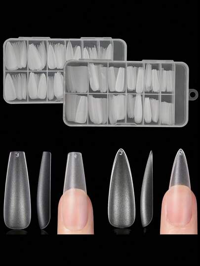 240pcs Long Coffin/Medium Stiletto Fake Nail Tips, Matte Soft Gel X Nail Tips, 12 Sizes Full Cover ABS False Press On Nails Tips, Nail Extension Tips