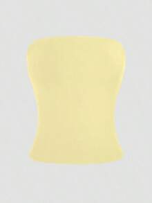 Camiseta sin tirantes sexy básica, top tubo ajustado de unicolor y elástico a la moda, adecuado para mujeres en todas las estaciones, casual negro de verano - Amarillo - Ver 9