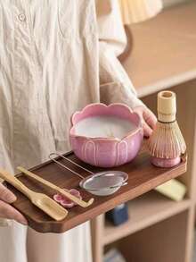 1 pieza/Set de 5 piezas Juego de té Matcha con pétalos de flores, incluye tazón de Matcha, batidor de Matcha, taza de Matcha, varilla de mezcla, cuchara de té, juego de tazones de té, herramientas de preparación de Matcha, herramientas para hacer postres y bebidas, caja de regalo con estilo japonés, juego de batidor de Matcha, regalo para amantes del Matcha - Multicolor - Ver 2