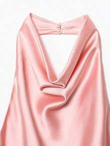 Camiseta sin espalda de satén negro para mujer, Camiseta de tirantes para playa de verano para mujer, Camiseta de tirantes finos con hombros descubiertos de color rosa para mujer - Rosa - Ver 4