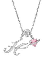 1 pieza Collar de acero inoxidable dorado con colgante de corazón rosa, letra personalizada y circonita cúbica exquisita, collar con letra de nombre simple, regalo de moda para novia, mamá, familia, amiga, hija, adecuado para aniversario, Día de San Valentín, Día de la Madre, cumpleaños, graduación, uso diario, boda, baile de graduación - Plateado - Ver 27