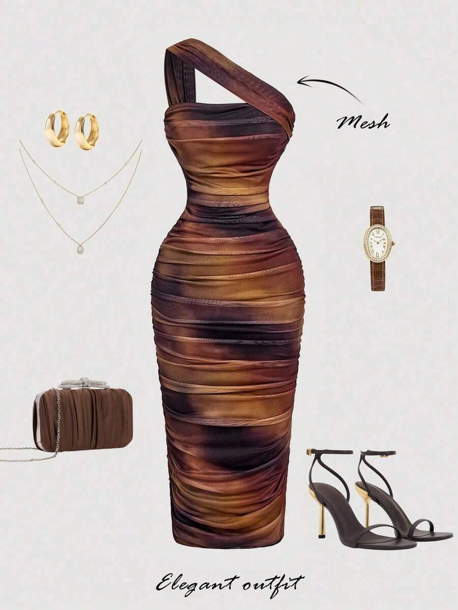 Vestido sin mangas con pliegues asimétricos de estilo vintage para mujer - Multicolor - Ver 1