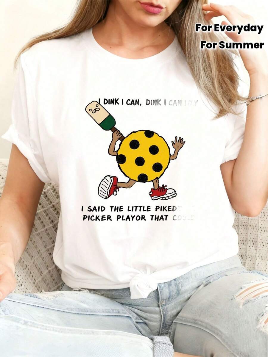 PremiumCamiseta de pickleball estilo caricatura | Camiseta casual blanca, con un divertido diseño de DINK - ideal para el verano, entusiastas del pickleball, con una frase homofónica humorística, perfecta como regalo para el 4 de julio o para uso diario, linda.Nueva llegada - Blanco - Ver 1
