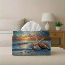 1pc Beach Decor Tissue Box With Seashell And Starfish, Suitable For Holiday Home Decor, Kitchen, Living Room, Car - Ideal Gift Tissue Paper Dispenser, Compact & Stylish, For Tissue Storage Or Decorative Purpose - Multicolor - View 6