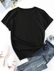 Soft 100% Cotton Printed T-Shirt, Casual, Crew Neck, Short Sleeves, New For Women, Breathable, Versatile, Cool. - Unisex Short-Sleeved Crew Neck T-Shirt Made Of 100% Pure Cotton, Urban Vintage Style. - 黑色 - 查看 3