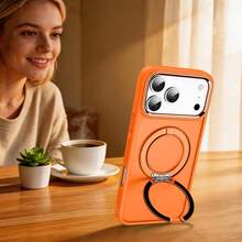 Ốp lưng điện thoại cao cấp bán trong suốt, thân thiện với da, xoay 360°, có thể gập lại, bảo vệ toàn diện, thiết kế tối giản cao cấp với viền kim loại có một lỗ lớn, hỗ trợ sạc không dây, tương thích với iPhone 17 Pro AMX, 16 Pro AMX, 15 Pro Max, 14 Pro Max, 13 Pro Max, 11, 12, 13, 14, 15, 16, 17 Pro Plus ProMax, Galaxy S26 Ultra, S25 Ultra, S24 Ultra, S23 Ultra, A55, A56, A57, A35, A36, A37, A15, A16, A17. - trái cam - Xem 2