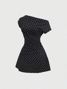 Vestido de línea A con diseño de 3 en 1 de lunares románticos para mujer, que estiliza y afina la cintura, adecuado para primavera/verano, citas o comidas casuales - Negro - Ver 8