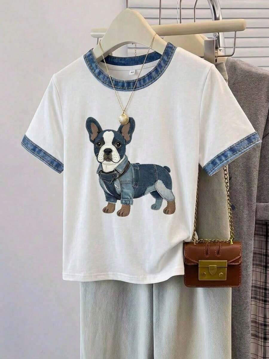 Frenchy Camiseta de mujer de manga corta, cuello redondo, ajustada y minimalista, adecuada para primavera/verano, con estampado de rayas rosa y marrón - Multicolor 2 - Ver 1