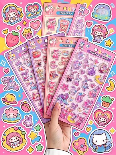 Cartoon-Shaped Transparent And Three-Dimensional Solid Crystal Relief Glue Sticker Handbook Materials For Decoration. Decorative Relief Stickers For Handbooks, Suitable For DIY Decoration Of Mobile Phones, Handbook Enthusiasts, Laptops, Suitcases, Water Bottles, Skateboards, Notebooks And Guitars. Perfect For Daily Use, Children's Birthday Gifts