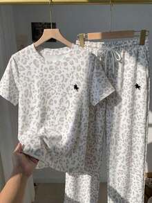 2 piezas Conjunto de top de manga corta con estampado floral bordado falso y rayas y pantalones a rayas, atuendo casual adecuado para el uso diario, citas, fiestas, otoño/invierno/verano, Navidad, Año Nuevo, Acción de Gracias, fiestas, bodas, - Multicolor 9 - Ver 3