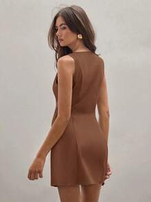 Vestido mini de unicolor para mujer, de moda para el verano - Marrón - Ver 2