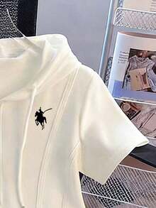 Camiseta con capucha y cremallera asimétrica de manga corta, nueva diseño de top casual para primavera/verano - Blanco - Ver 4
