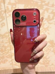 Luxury Electroplated Red Edged Glossy Glass Phone Case Suitable For IPhone 17 Pro Max, 16, 15, 14, 13, 12, 11 Pro Max, Lens Protection, Minimalist Solid Color, Cute & Elegant Phone Case Suitable For IPhone 17 Pro Max, 16 Pro Max, 17 Pro, 15 Pro Max, 14 Pro Max, 13 Pro Max - Red - View 8