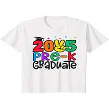 Camisetas de graduación preescolar 2025 para ni?os y ni?as, ideales para ni?os con pantalones modernos y a la moda, camisetas transpirables, informales y cómodas, camisetas de verano informales de estilo urbano, camisetas de manga corta con cuello redondo, el mejor regalo para ni?os y ni?as. - Blanco - Ver 1