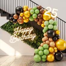 56 piezas/Globos negros, verdes y marrones, Globos negros, verdes, marrones y dorados de 10 pulgadas, Globos metálicos dorados para fiesta de cumpleaños con tema de camuflaje, camping, selva y decoraciones de fiesta - Colocar - Ver 3