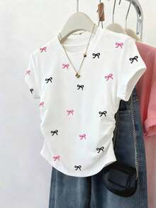 Nuevas llegadas de verano, chaqueta casual versátil, diseño gráfico con rhinestones, camiseta ajustada para mujer, cómoda de llevar, adecuada para uso diario, al aire libre, de compras, citas - Blanco 2 - Ver 5