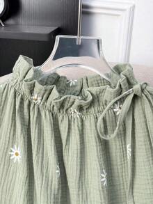 Blusa sin mangas con estampado floral diminuto y cuello con volantes, casual de verano para mujer - Multicolor - Ver 3