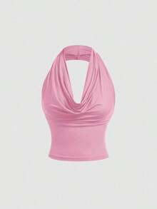 Camiseta de tirantes ajustada de un solo color con 3 formas de usar para mujeres - Rosa coral - Ver 5