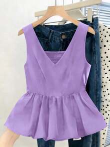 Camiseta sin mangas ajustada para mujer, adecuada para el trabajo, el viaje, las fiestas, la graduación y el uso diario - Púrpura malva - Ver 5
