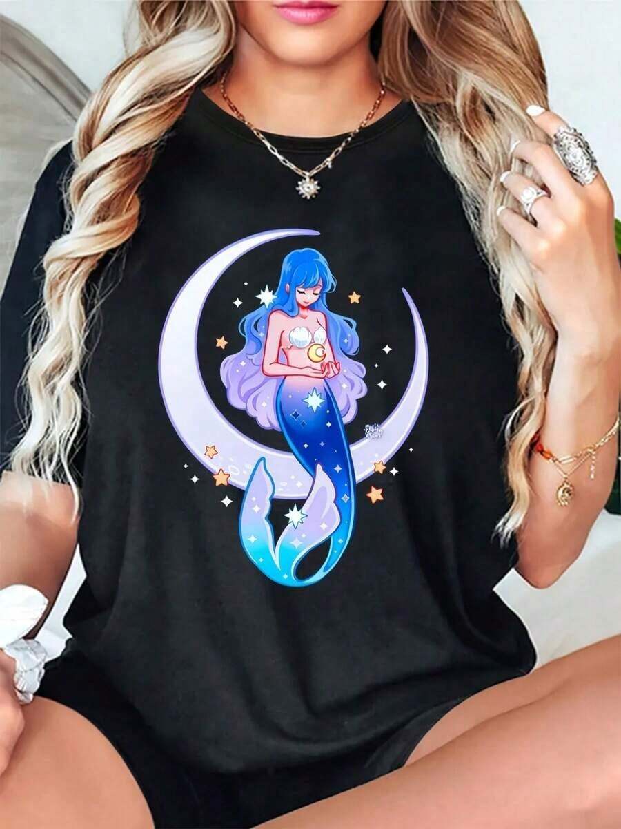 Camiseta unisex, para mujercasualredondocuellocamisetaimpresoconsirenadibujos animadospatrónnegrotelaprimaverayveranoserielavado a máquinaflojoversiónregularmangasin cinturónsuéterestilonopechoalmohadillatejido de puntotelacuadradometrotelapesoalmacénentregasuavecomodidaddisfrutadescuentoadecuadoparaPascuaHalloweenDía de Acción de GraciasNavidadetc. ropa de mujer, blusas para mujer, tops para mujer, playeras para mujer, Tela ligera y transpirable, conjuntos casuales para mujer, Ropa para clima cálido, Diseño divertido, Ideal para jugar al aire libre - Multicolor - Ver 1