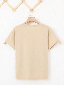 Primavera nueva camiseta casual de mujer con estampado de trébol de cuatro hojas en forma de corazónPure-Cotton - Albaricoque - Ver 3