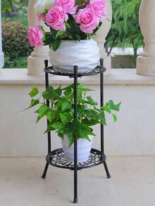 1pc European Style Multi-Tier Iron Flower Stand, Living Room Floor Decor Rack, Balcony Plant Display Holder, Hanging Basket For Greenery - Multicolor - View 4