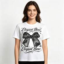 Tops para mujer de Mujer Suave y Elástica con un Lindo Gráfico de Lazo, Cómoda, de Manga Corta y Cuello Redondo - Blanco - Ver 1